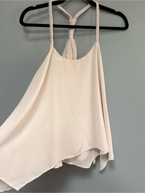 Elan Cream Off White Braided-Strap Flowy Classic Neutral Tank Top Size M